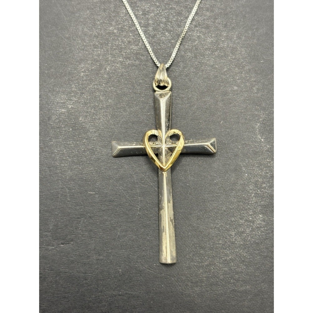 Vintage 10K Sterling Silver Cross 18" Pendant Necklace H24
